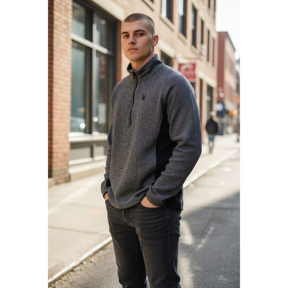 Spyder Men's Heather Gray & Black Quarter-Zip Pullover Sweater Size XXL